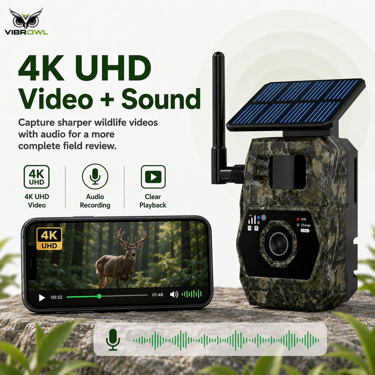VIBROWL Cam AI 4G Solar Trail Camera