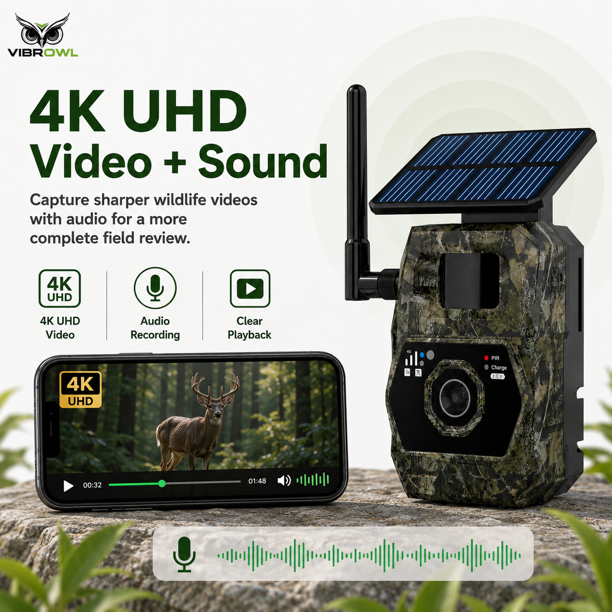 VIBROWL Cam AI 4G Solar Trail Camera