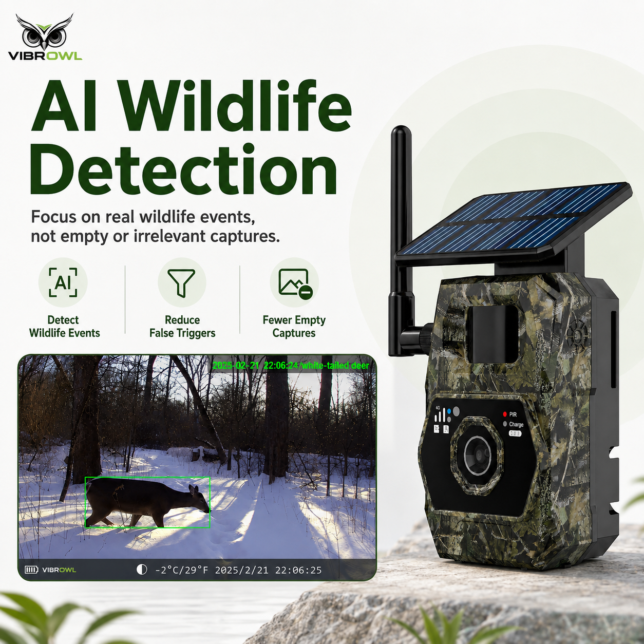 VIBROWL Cam AI 4G Solar Trail Camera