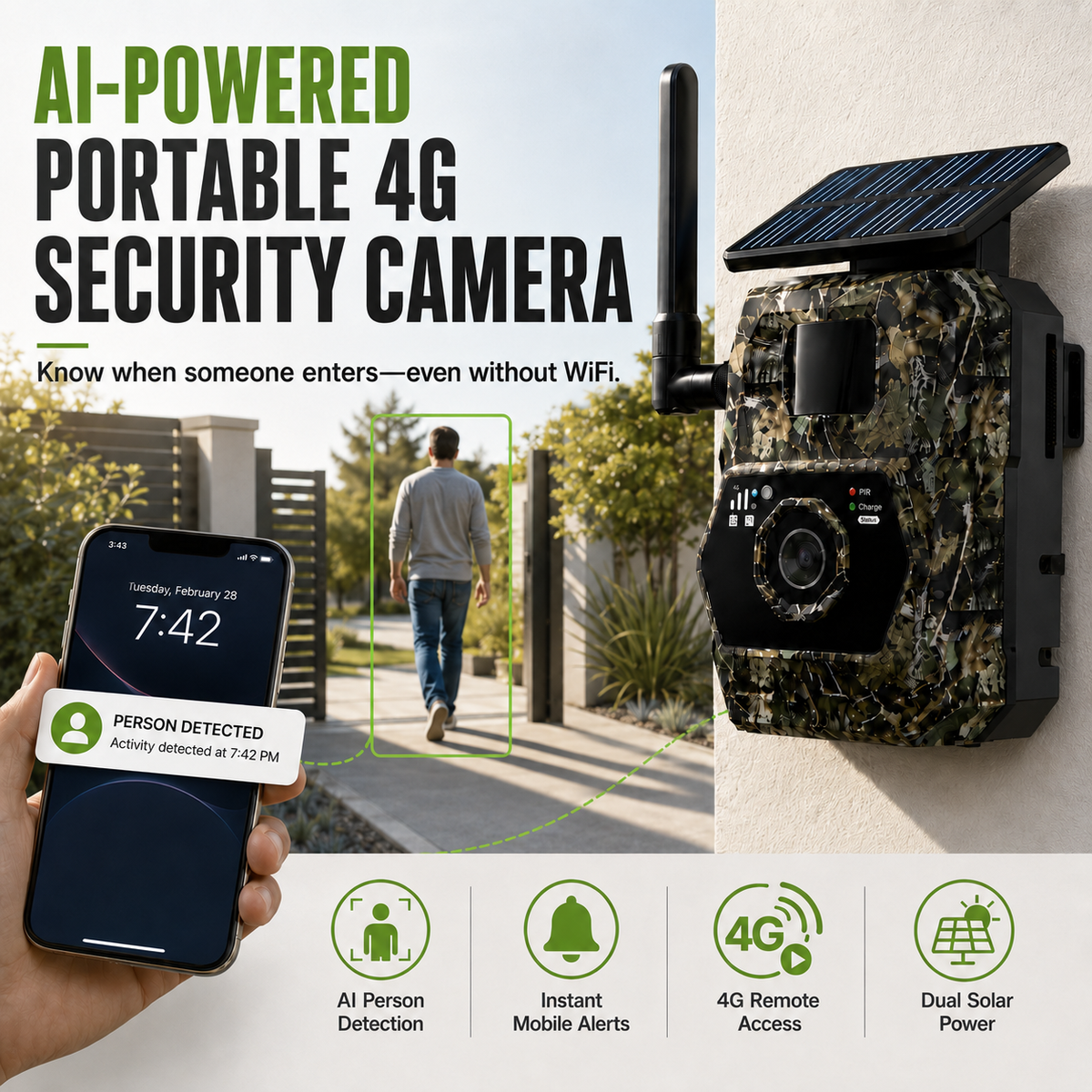 VIBROWL AI-Powered Portable 4G LTE Security Camera