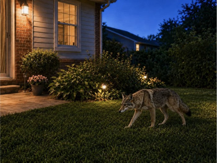 AI wildlife camera monitoring a backyard entry point